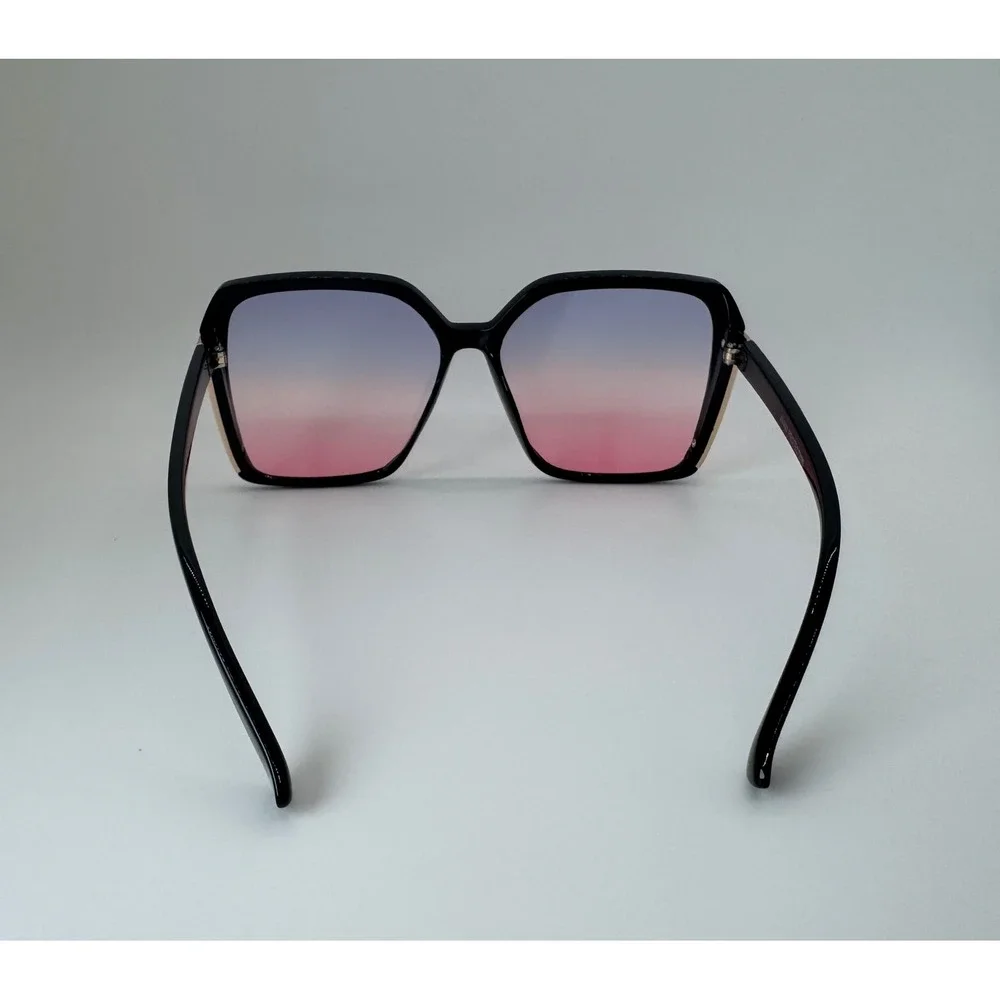 Womens Oversized Square Sunglasses Black‎ Gold Purple Pink Gradient Lens UV400